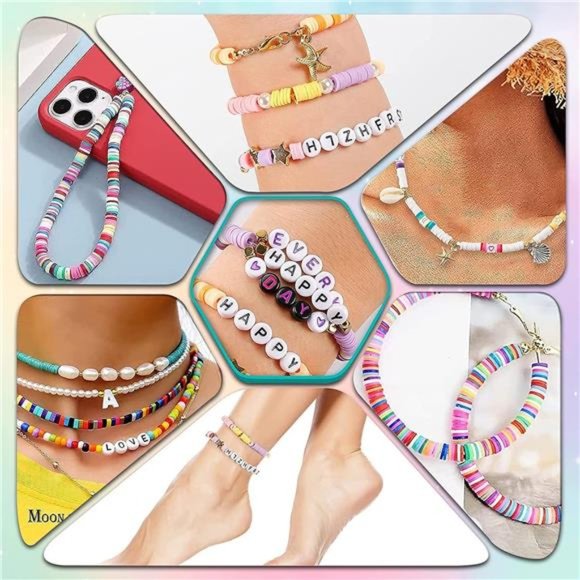 Flat Clay Beads for Jewelry Bracelet Making Kit,6mm Flat Polymer Heishi Beads - Picture 4 of 6